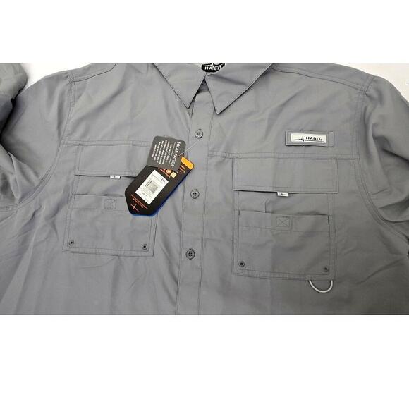 Habit Outdoor Fishing Shirt UV Protection Roll Up Long Sleeve Gray Men's 2XL - Picture 8 of 10